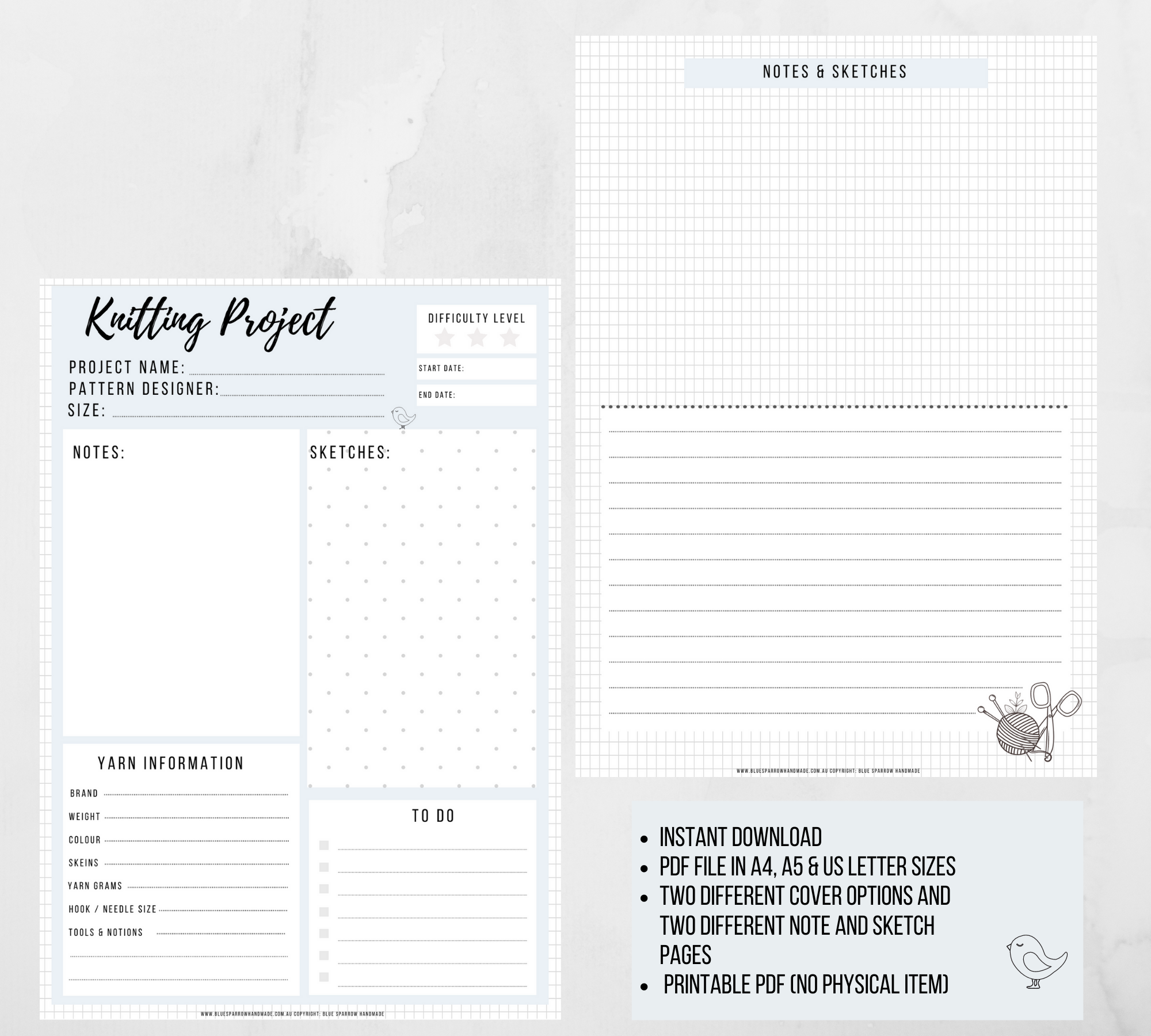 Knitting Project Planner PDF Printable Download