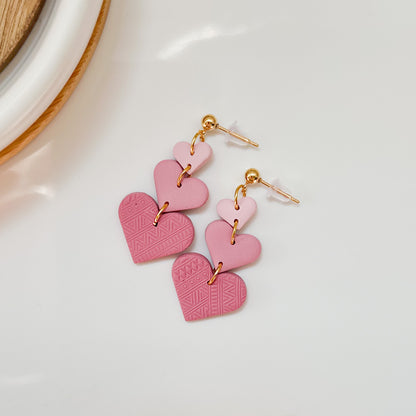 Pink Hearts Trio Earrings